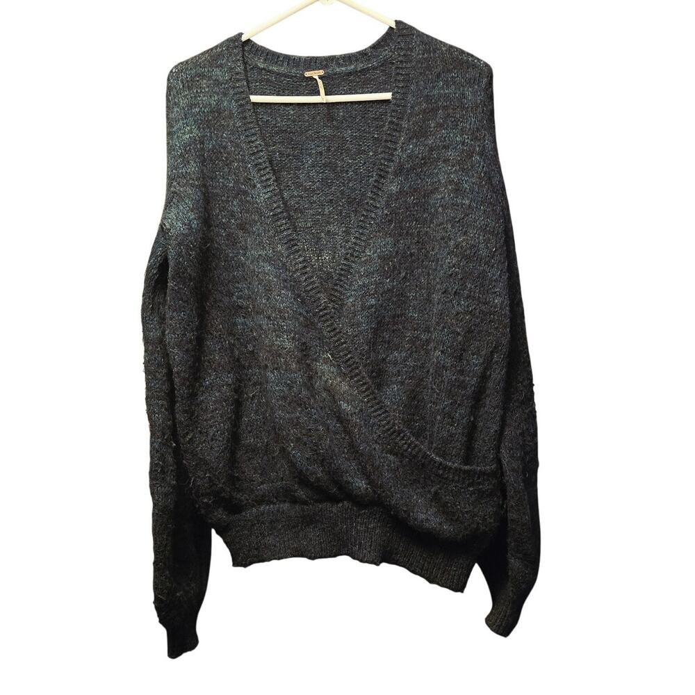 Free people deep v faux wrap sweater wool mohair alpaca blend